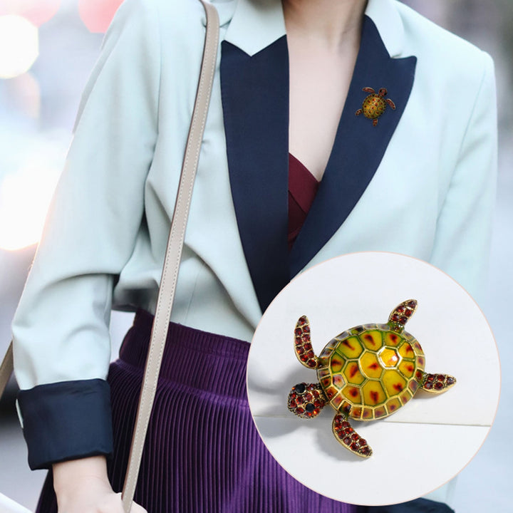 Sea Turtle Brooch Oil-dripping Rhinestone Animal Shape Retro Personality Gift Alloy Women Men Business Suit Lapel Pin Image 4