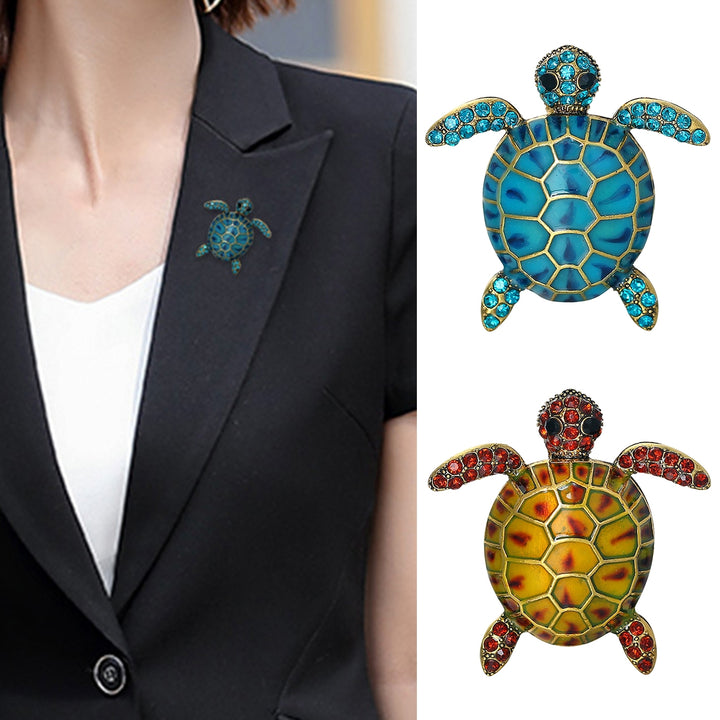 Sea Turtle Brooch Oil-dripping Rhinestone Animal Shape Retro Personality Gift Alloy Women Men Business Suit Lapel Pin Image 4