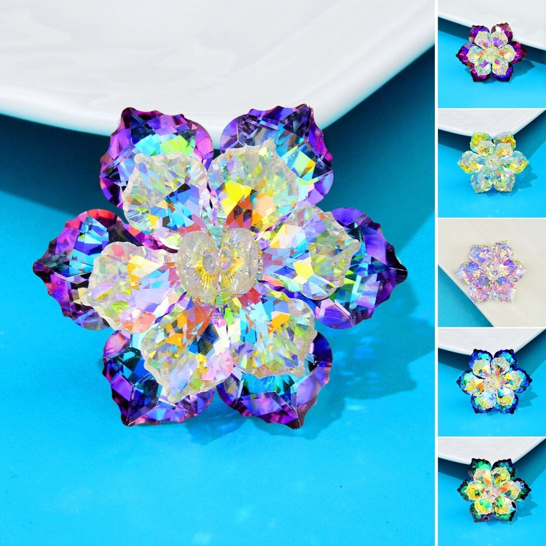 Bride Brooch Flower Shape Reflective Shiny Colorful Faux Crystal Evening Dress Chest Corsage Multidimensional Shining Image 1