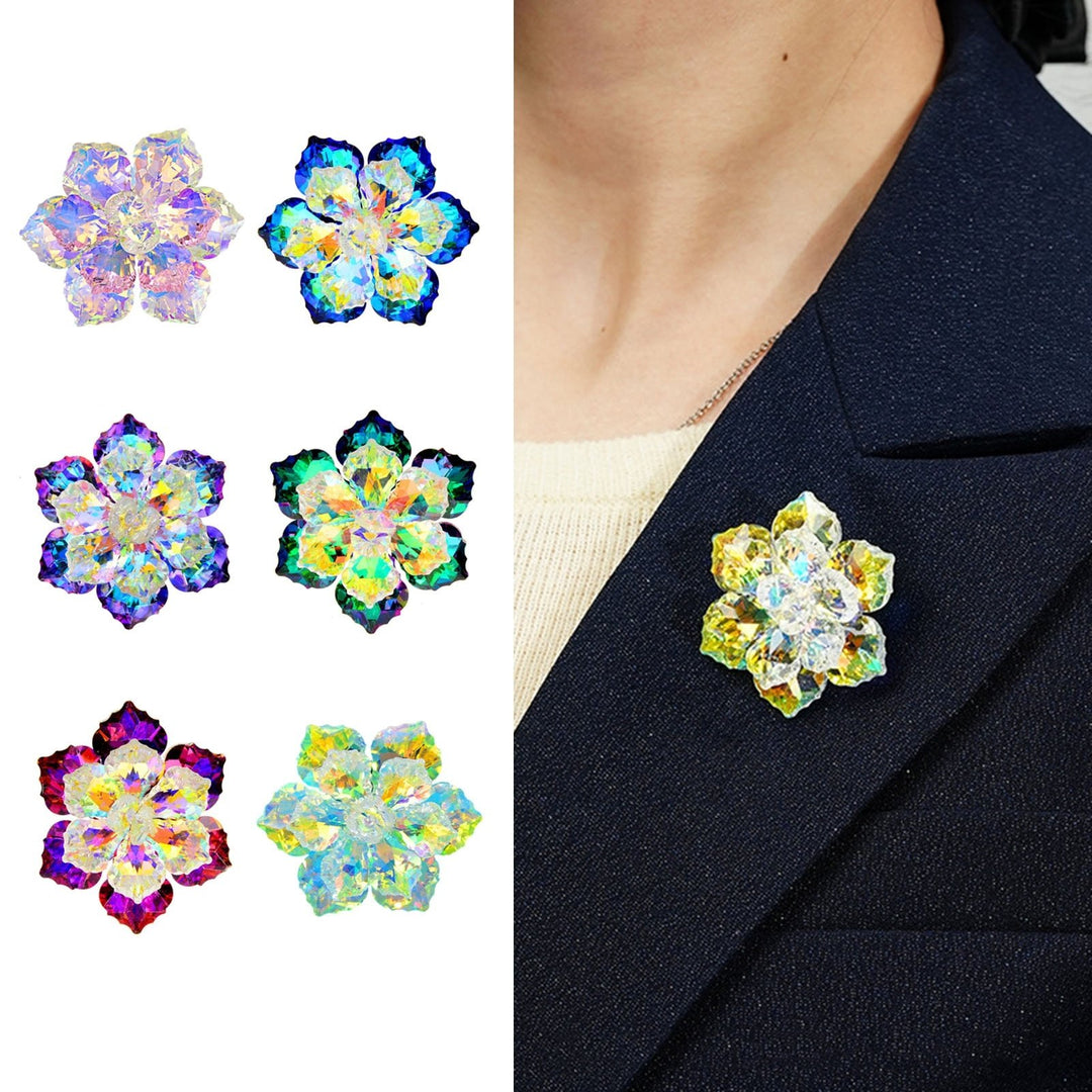 Bride Brooch Flower Shape Reflective Shiny Colorful Faux Crystal Evening Dress Chest Corsage Multidimensional Shining Image 8