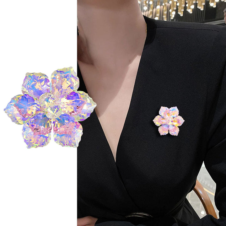 Bride Brooch Flower Shape Reflective Shiny Colorful Faux Crystal Evening Dress Chest Corsage Multidimensional Shining Image 9