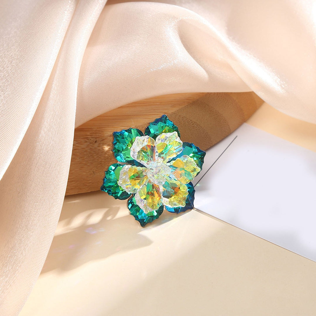 Bride Brooch Flower Shape Reflective Shiny Colorful Faux Crystal Evening Dress Chest Corsage Multidimensional Shining Image 10