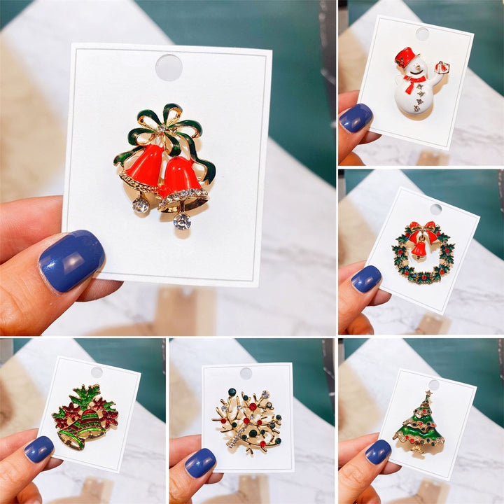 Christmas Brooch Rhinestone Festive Clothes Pin Image 1