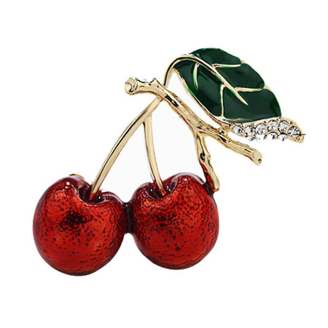 Cute Cherry Rhinestone Brooch Enamel Vivid Cherry Leaf Vibrant Color Pin Shawl Scarf Lapel Badge Fashion Dress Image 4