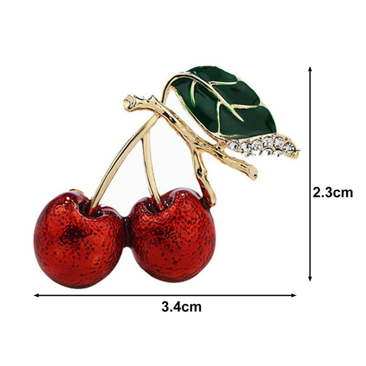 Cute Cherry Rhinestone Brooch Enamel Vivid Cherry Leaf Vibrant Color Pin Shawl Scarf Lapel Badge Fashion Dress Image 6