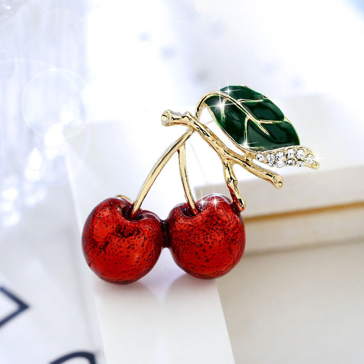 Cute Cherry Rhinestone Brooch Enamel Vivid Cherry Leaf Vibrant Color Pin Shawl Scarf Lapel Badge Fashion Dress Image 7