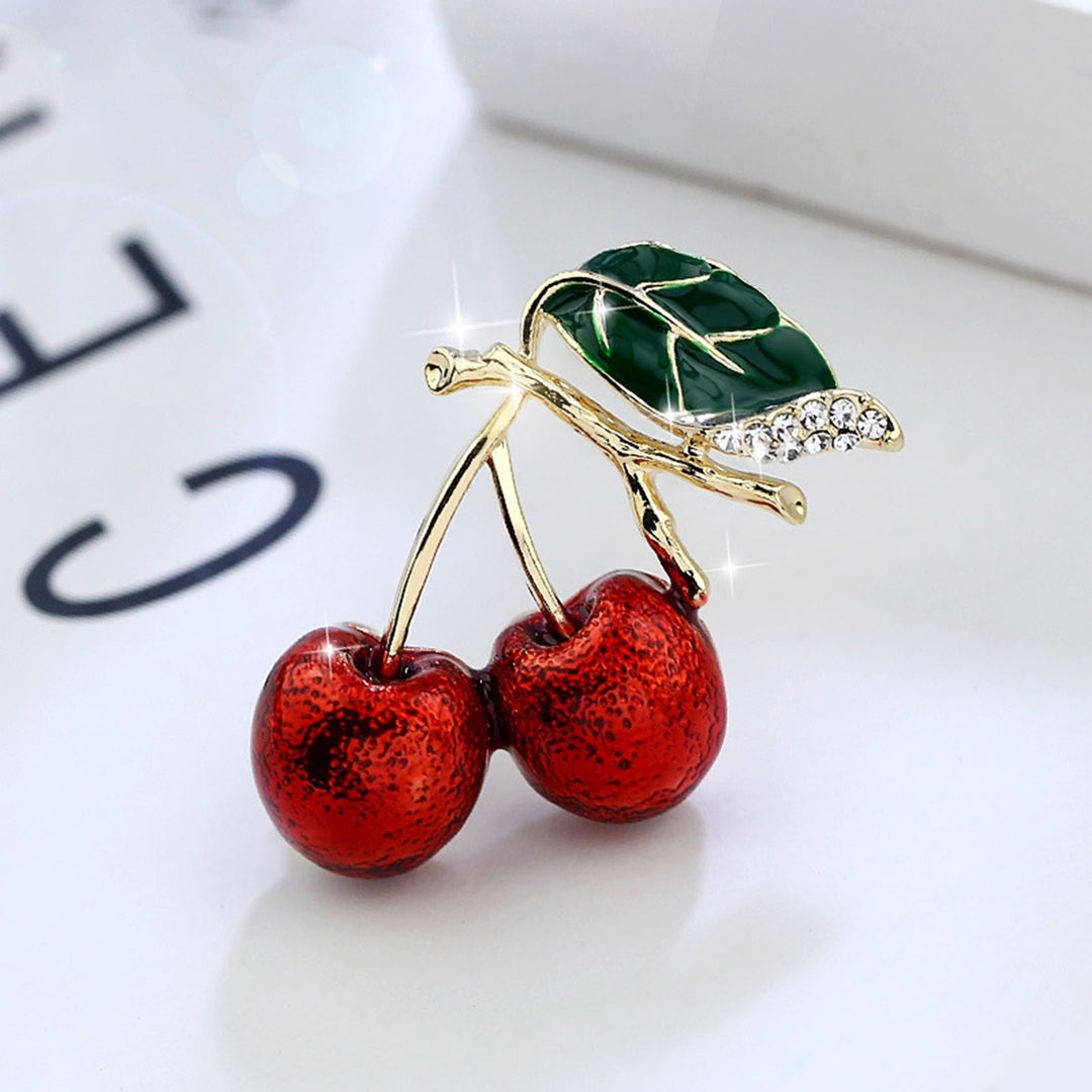 Cute Cherry Rhinestone Brooch Enamel Vivid Cherry Leaf Vibrant Color Pin Shawl Scarf Lapel Badge Fashion Dress Image 8