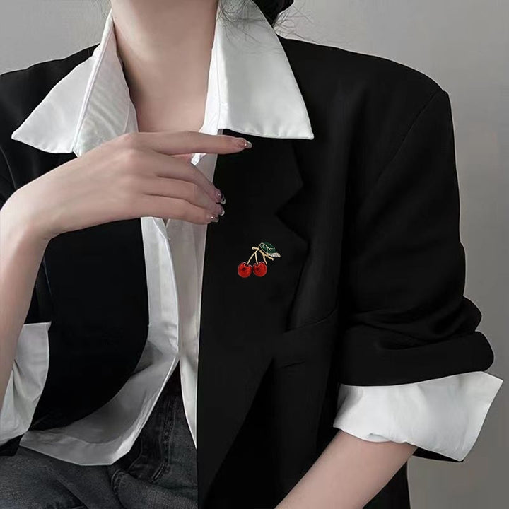 Cute Cherry Rhinestone Brooch Enamel Vivid Cherry Leaf Vibrant Color Pin Shawl Scarf Lapel Badge Fashion Dress Image 9