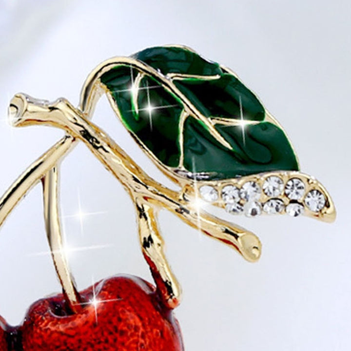 Cute Cherry Rhinestone Brooch Enamel Vivid Cherry Leaf Vibrant Color Pin Shawl Scarf Lapel Badge Fashion Dress Image 10