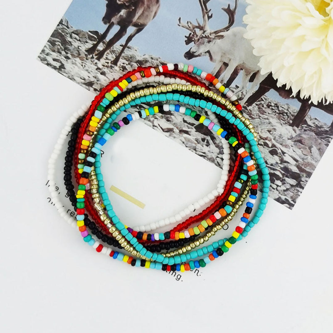 7Pcs/Set Bohemia Style Colorful Beads Anklets Handmade Creative Elastic Summer Beach Anklet Foot Chains Jewelry Gift Image 7