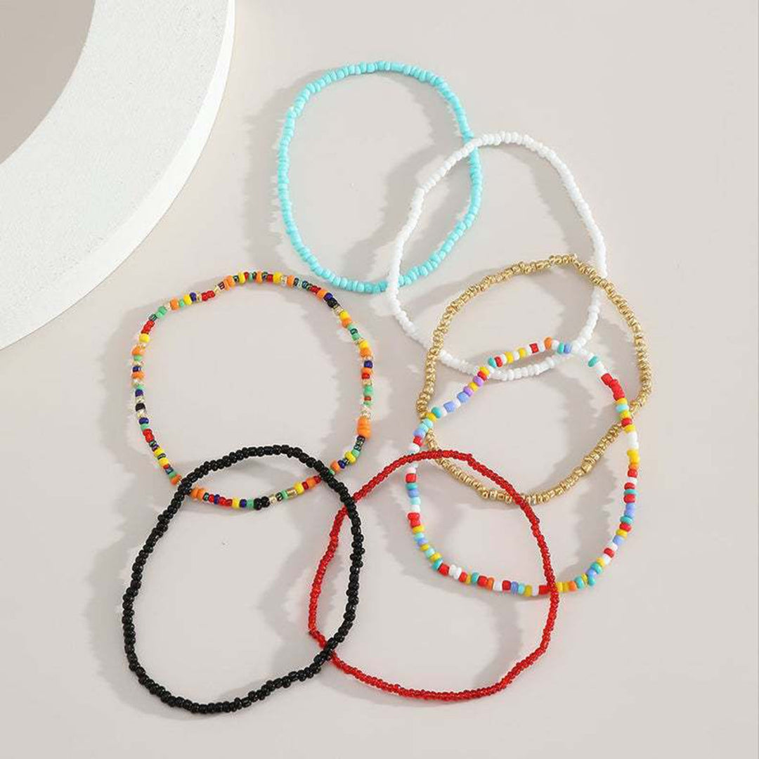 7Pcs/Set Bohemia Style Colorful Beads Anklets Handmade Creative Elastic Summer Beach Anklet Foot Chains Jewelry Gift Image 9