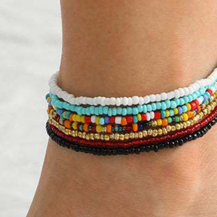 7Pcs/Set Bohemia Style Colorful Beads Anklets Handmade Creative Elastic Summer Beach Anklet Foot Chains Jewelry Gift Image 11