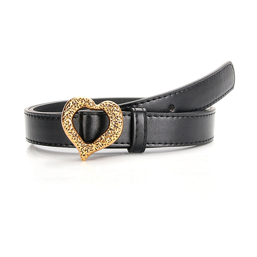 Heart Buckle Belt Easy to Use Comfy Faux Leather Metal Heart Buckle Waistband for Lady Image 2