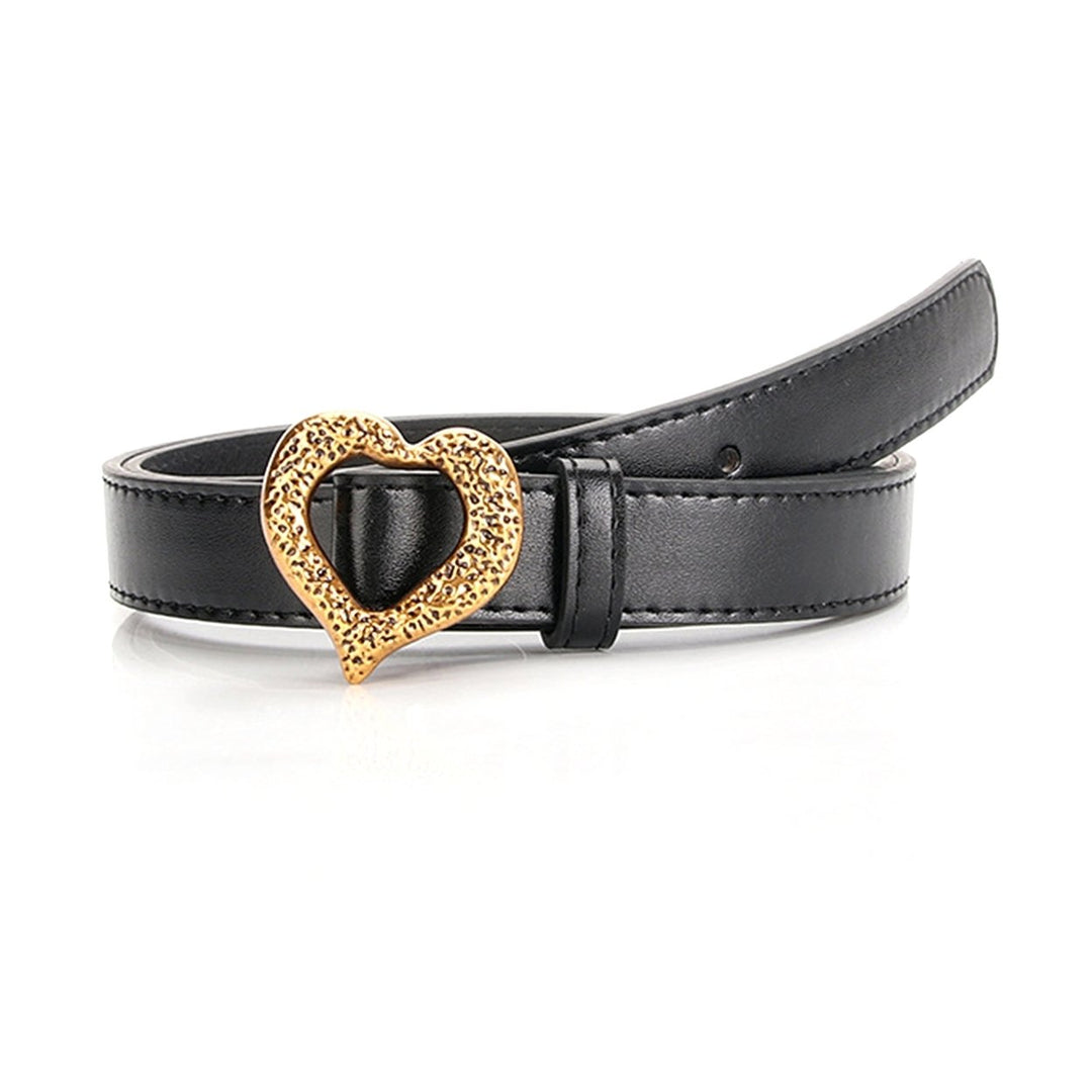 Heart Buckle Belt Easy to Use Comfy Faux Leather Metal Heart Buckle Waistband for Lady Image 1