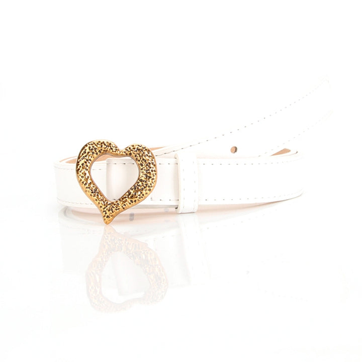 Heart Buckle Belt Easy to Use Comfy Faux Leather Metal Heart Buckle Waistband for Lady Image 3