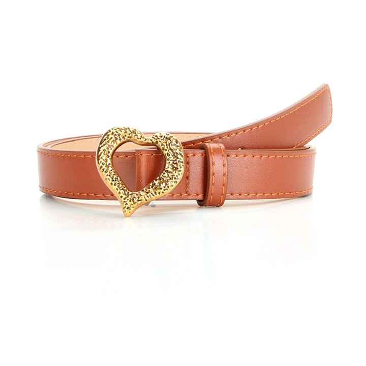 Heart Buckle Belt Easy to Use Comfy Faux Leather Metal Heart Buckle Waistband for Lady Image 1