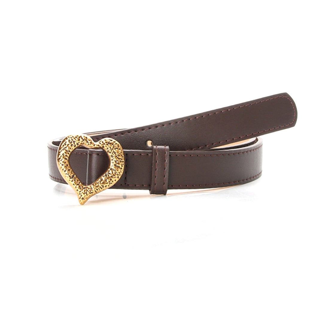 Heart Buckle Belt Easy to Use Comfy Faux Leather Metal Heart Buckle Waistband for Lady Image 4
