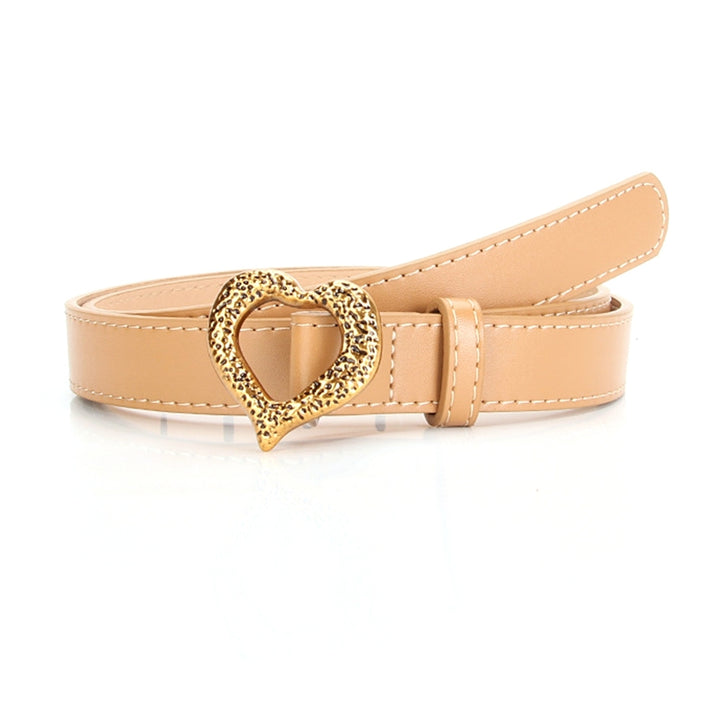 Heart Buckle Belt Easy to Use Comfy Faux Leather Metal Heart Buckle Waistband for Lady Image 6