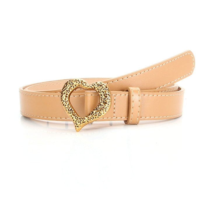 Heart Buckle Belt Easy to Use Comfy Faux Leather Metal Heart Buckle Waistband for Lady Image 1