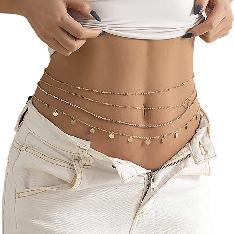 4Pcs Waist Chains Four Layers Round Pendant Jewelry Sexy Thin Chain Belly Chains for Daily Wear Image 1