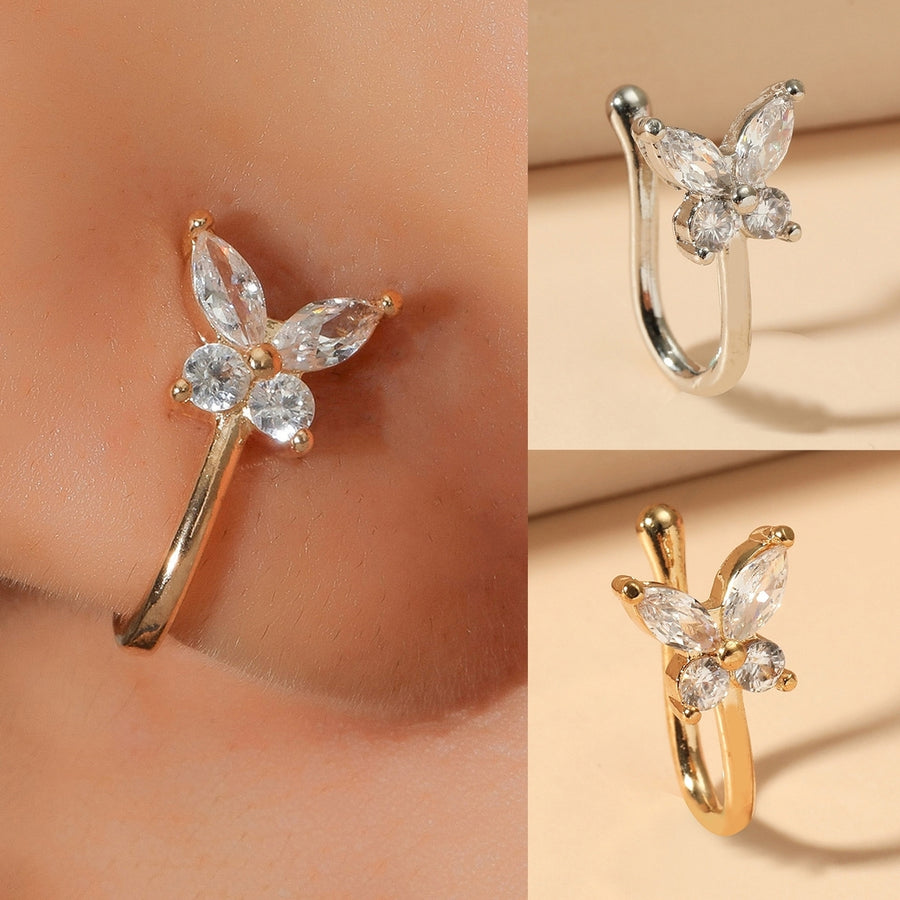 Nose Clip Non-Piercing U-shaped Sexy Retro Gift Bling Rhinestone Butterflies Fake Nose Cuff Hoop Ring Fashion Jewelry Image 1