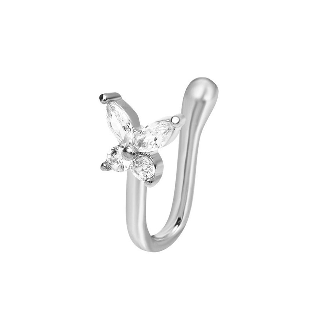 Nose Clip Non-Piercing U-shaped Sexy Retro Gift Bling Rhinestone Butterflies Fake Nose Cuff Hoop Ring Fashion Jewelry Image 8