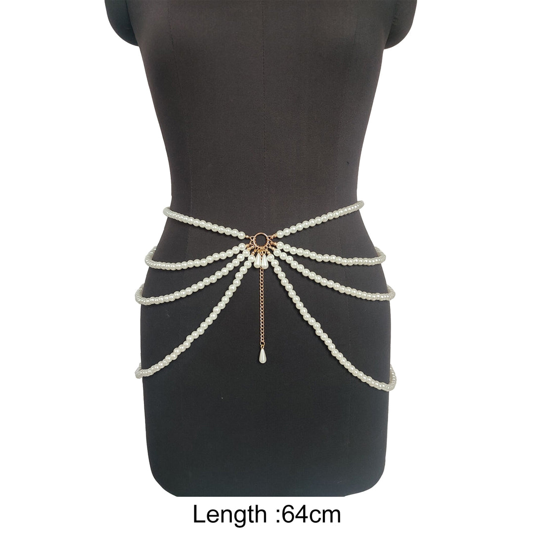 Women belly Chain Multi-Layer Waist Chain with Faux Pearl Decoration Elegant Waistband for Dresses Skirts Image 6