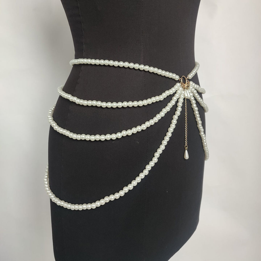 Women belly Chain Multi-Layer Waist Chain with Faux Pearl Decoration Elegant Waistband for Dresses Skirts Image 7