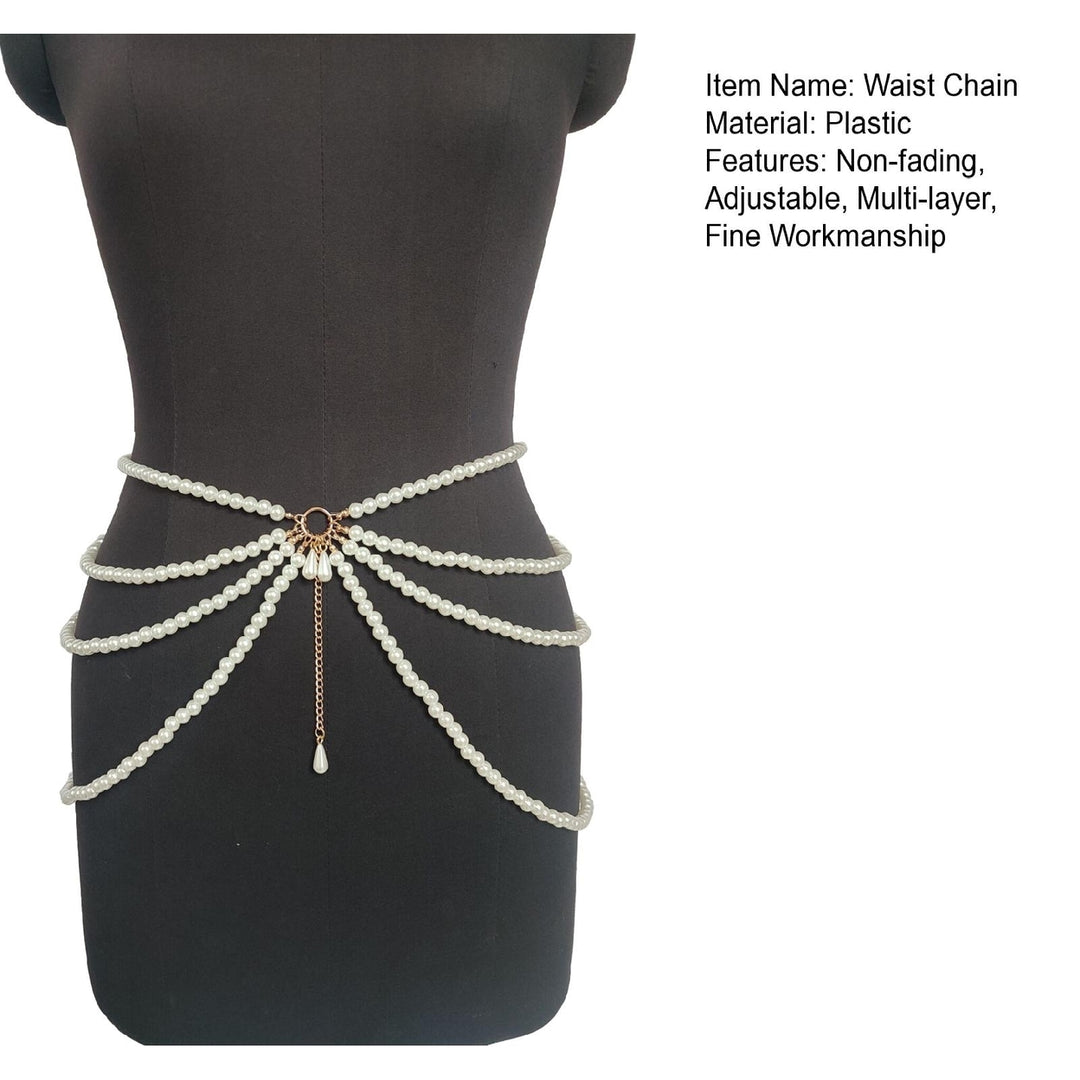 Women belly Chain Multi-Layer Waist Chain with Faux Pearl Decoration Elegant Waistband for Dresses Skirts Image 12