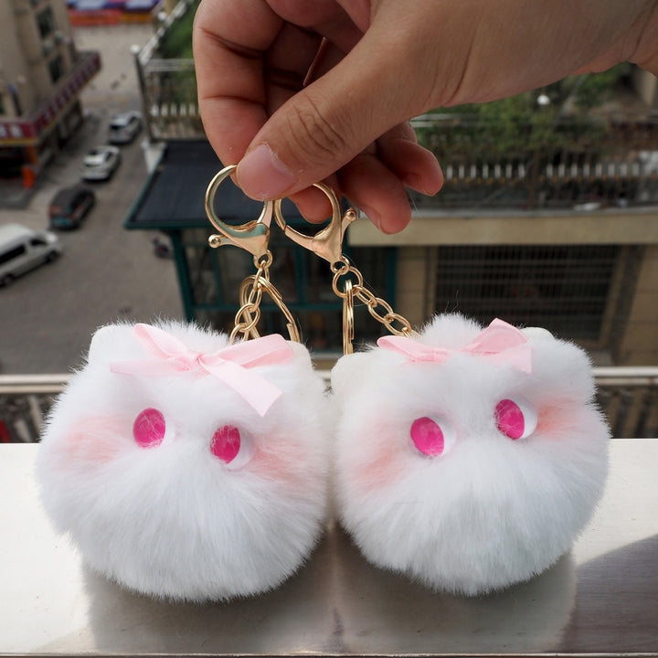 Cute Faux faux Ball Keychain Cat Soft Pompom Animal Tail Hair Ball Car Keychain Ladies Car Bag Accessories Key Ring Mom Image 8