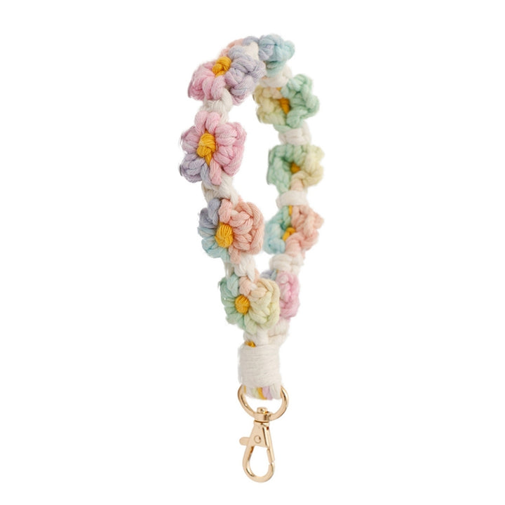 Wristlet Key Chain Sweet Handmade Braided Colorful Flower Hanging Buckle Gift DIY Backpack Ornament Wristlet Key Ring Image 3