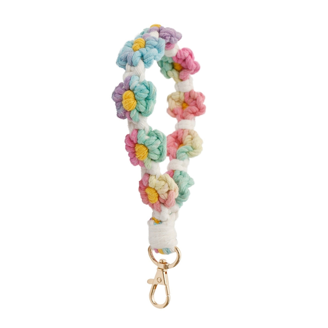 Wristlet Key Chain Sweet Handmade Braided Colorful Flower Hanging Buckle Gift DIY Backpack Ornament Wristlet Key Ring Image 4