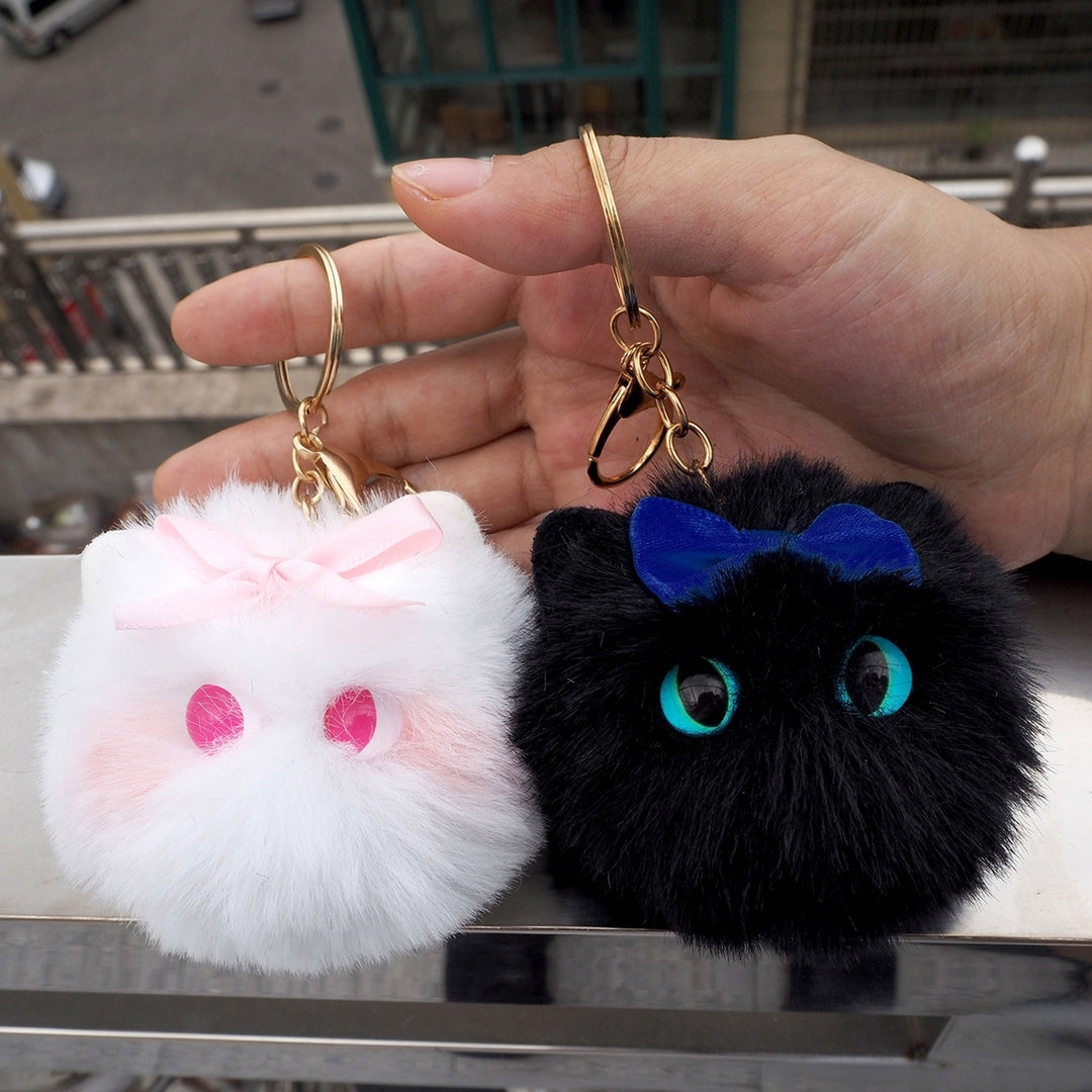 Cute Faux faux Ball Keychain Cat Soft Pompom Animal Tail Hair Ball Car Keychain Ladies Car Bag Accessories Key Ring Mom Image 12