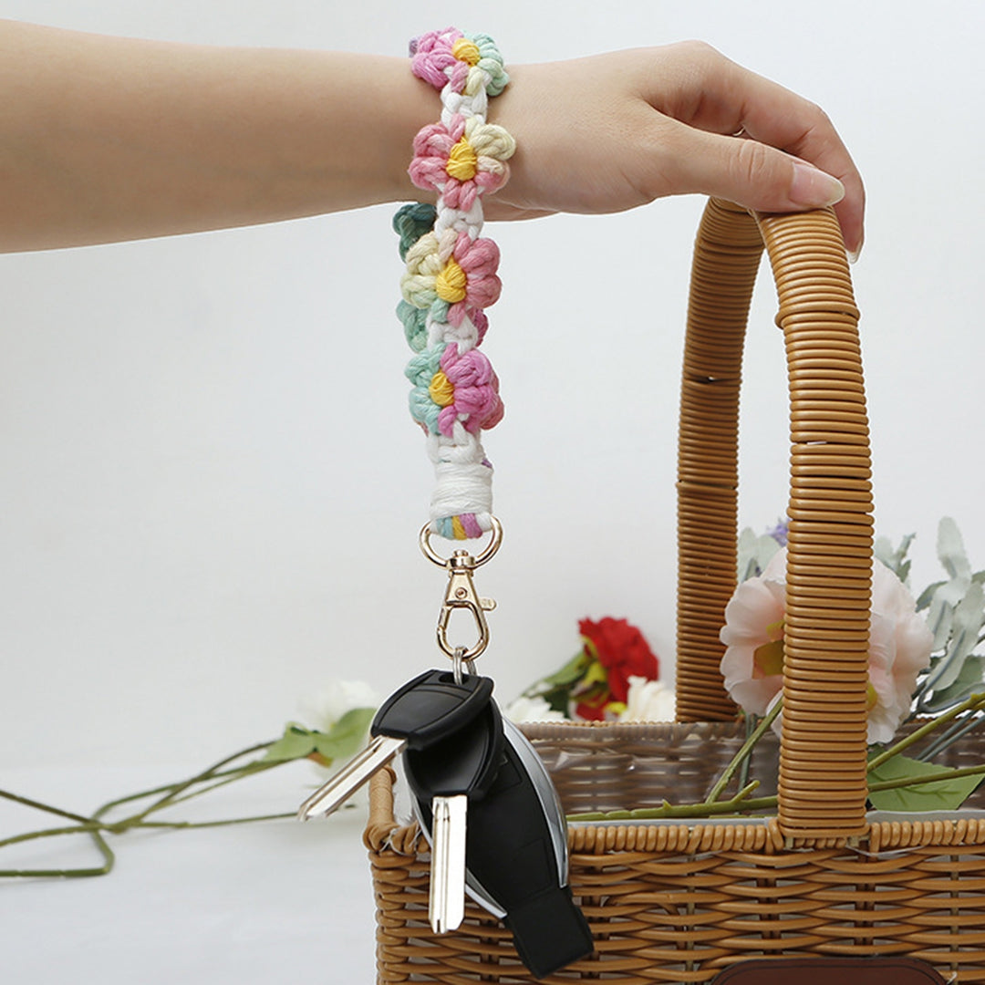 Wristlet Key Chain Sweet Handmade Braided Colorful Flower Hanging Buckle Gift DIY Backpack Ornament Wristlet Key Ring Image 8