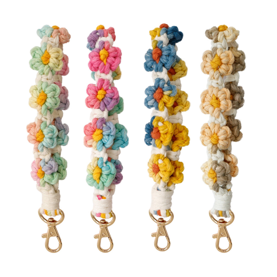 Wristlet Key Chain Sweet Handmade Braided Colorful Flower Hanging Buckle Gift DIY Backpack Ornament Wristlet Key Ring Image 9