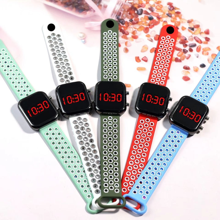 Electronic Watch LED Display Square PVC Button Soft Silicone Band Waterproof Adjustable Men Women Students Watch Daily Image 1