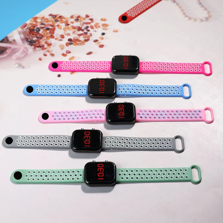 Electronic Watch LED Display Square PVC Button Soft Silicone Band Waterproof Adjustable Men Women Students Watch Daily Image 12