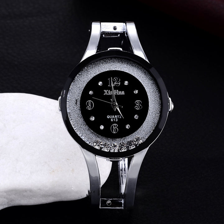 Quartz Watch Round Dial Rhinestones Universal Anti-Corrosion Roman Numeral Wrist Watch for Business Image 9