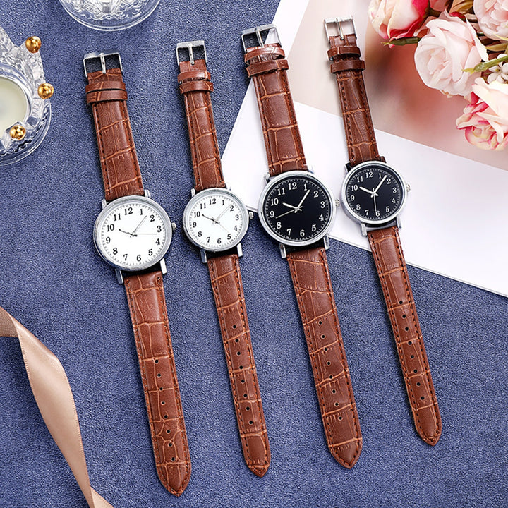 Couple Watch Round Battery Operated Faux Leather Strap Elegant 3-Hand Birthday Gift Adjustable Men Women Quartz Wrist Image 10