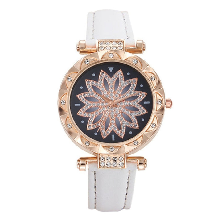 1 Set Women Watch Earrings Necklace Ring Kit Luxury Elegant Waterdrop Rhinestone Faux Leather Strap Quartz Wrist Watch Image 1