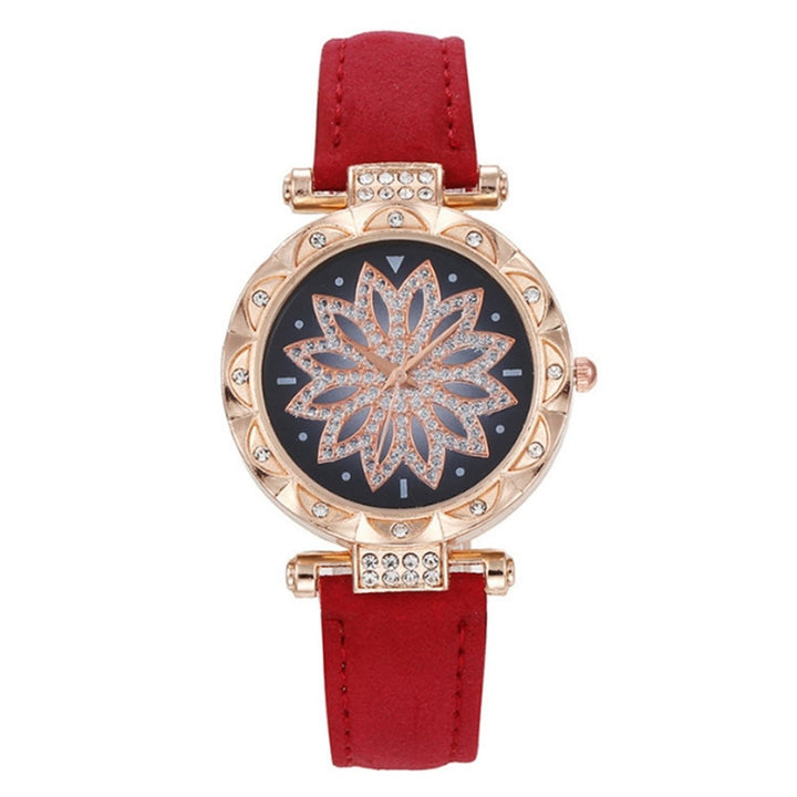 1 Set Women Watch Earrings Necklace Ring Kit Luxury Elegant Waterdrop Rhinestone Faux Leather Strap Quartz Wrist Watch Image 1