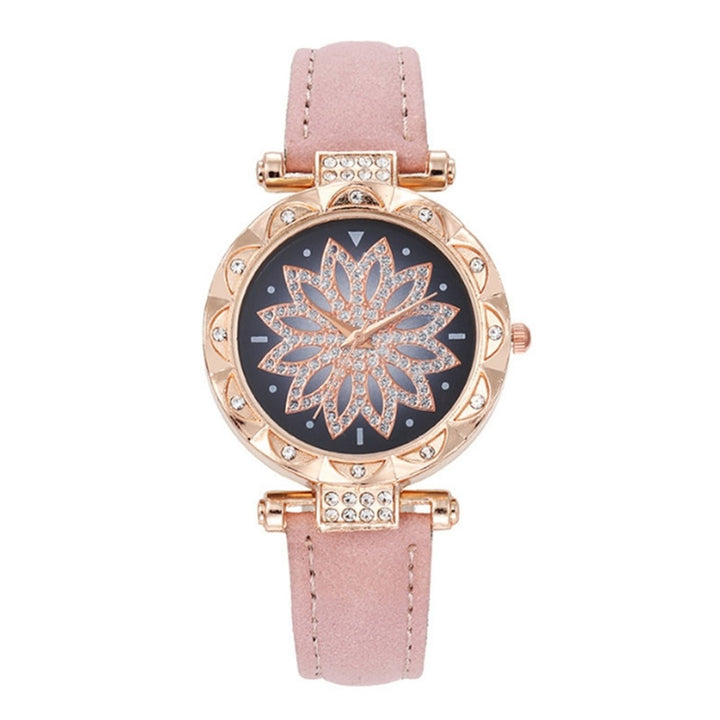 1 Set Women Watch Earrings Necklace Ring Kit Luxury Elegant Waterdrop Rhinestone Faux Leather Strap Quartz Wrist Watch Image 1