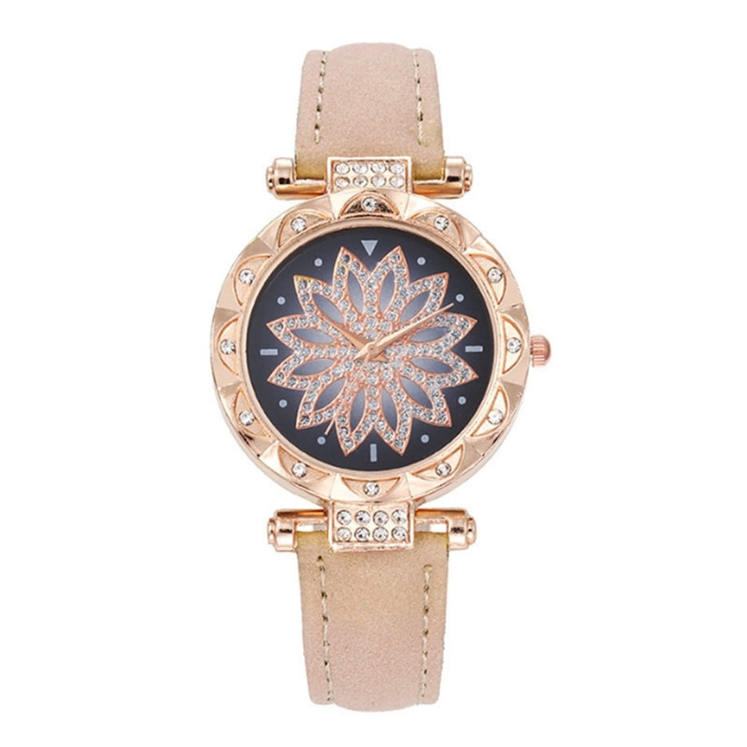 1 Set Women Watch Earrings Necklace Ring Kit Luxury Elegant Waterdrop Rhinestone Faux Leather Strap Quartz Wrist Watch Image 1