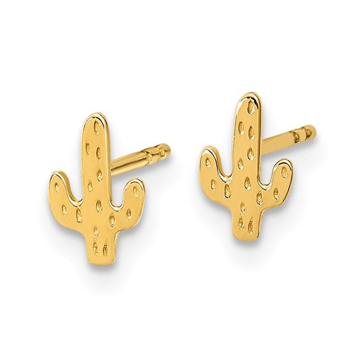 14K Yellow Gold Polished Cactus Post Earrings Image 2