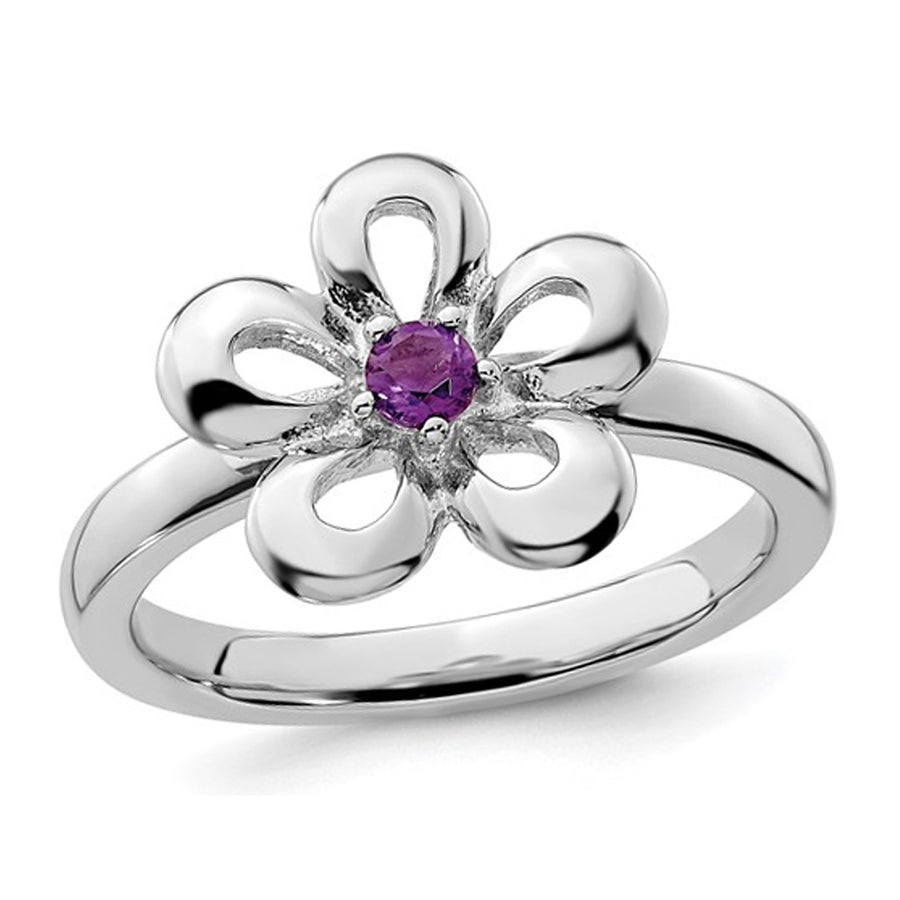 1/10 Carat (ctw) Amethyst Flower Ring in Sterling Silver Image 1