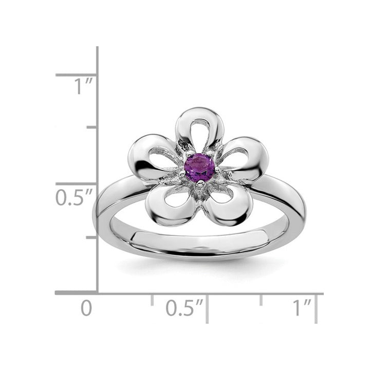 1/10 Carat (ctw) Amethyst Flower Ring in Sterling Silver Image 3