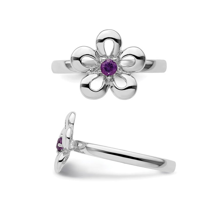 1/10 Carat (ctw) Amethyst Flower Ring in Sterling Silver Image 4