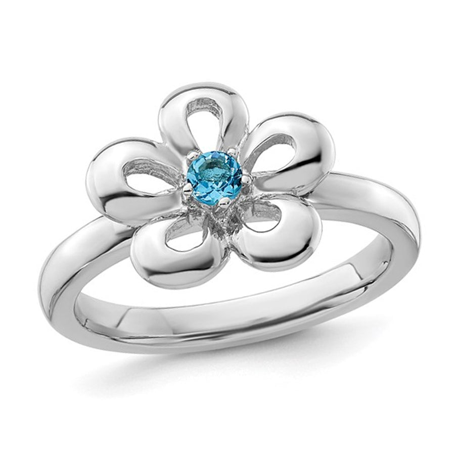 1/10 Carat (ctw) Blue Topaz Flower Ring in Sterling Silver Image 1