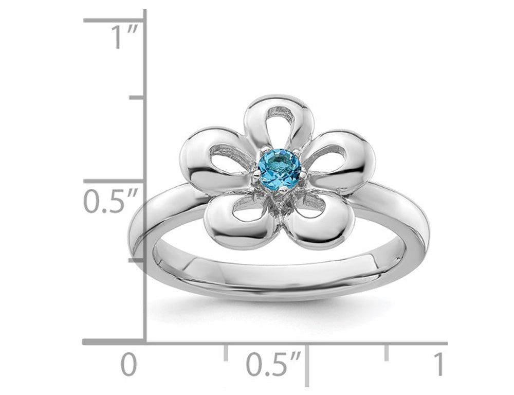 1/10 Carat (ctw) Blue Topaz Flower Ring in Sterling Silver Image 3