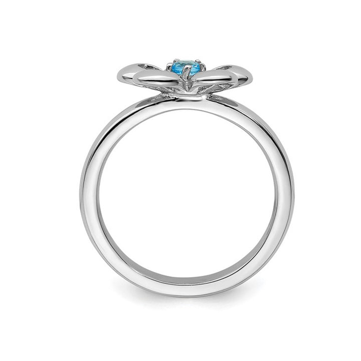 1/10 Carat (ctw) Blue Topaz Flower Ring in Sterling Silver Image 4